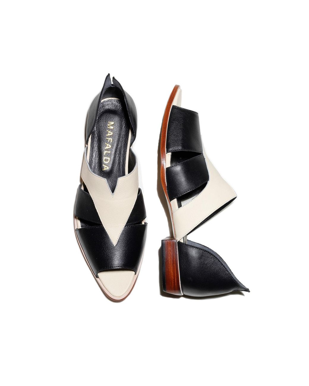 Mafalda Black Agatha Two-Tone Peep-Toe Sandals