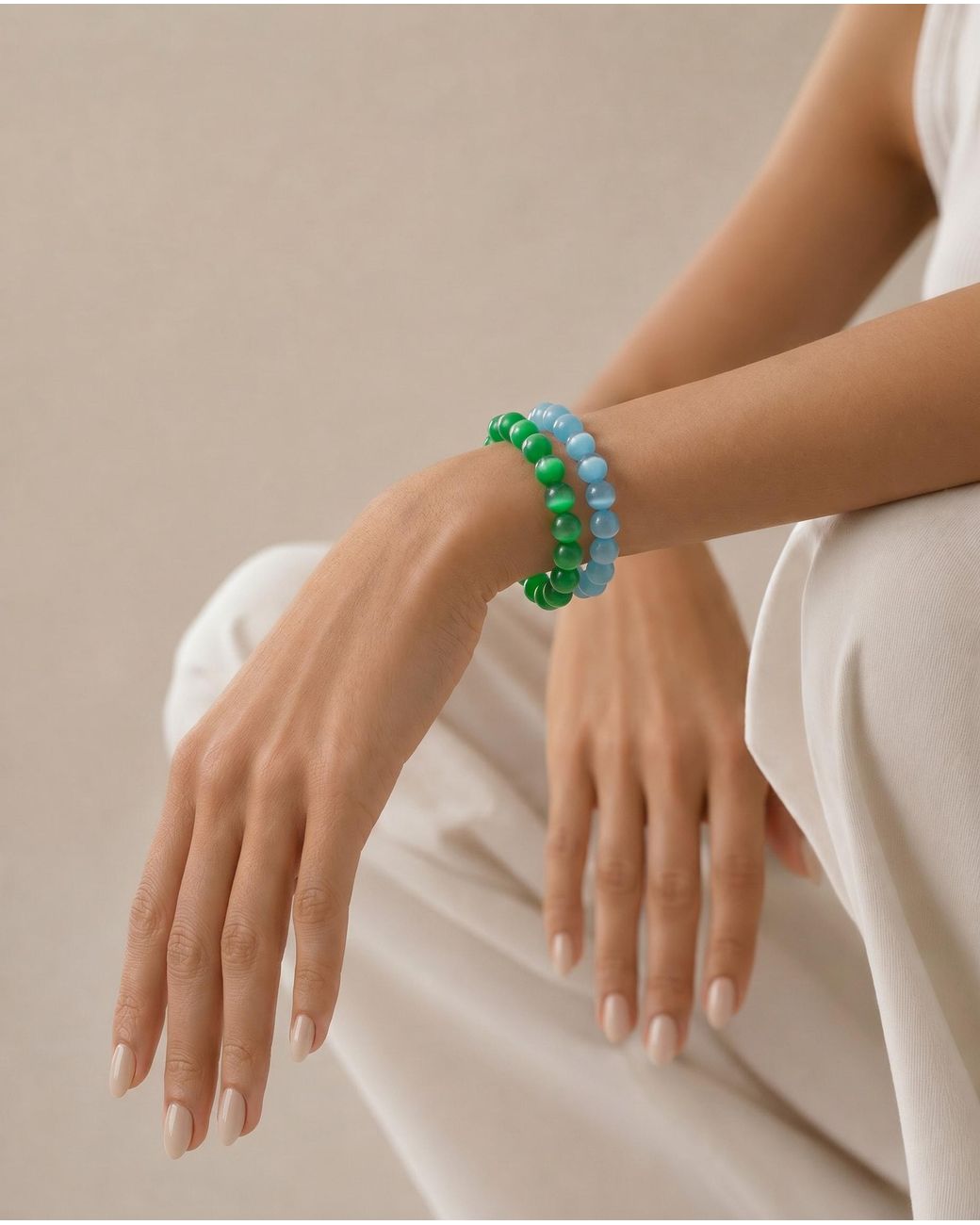 seree Green Manifest Growth Cat's Eye Beaded Bracelet