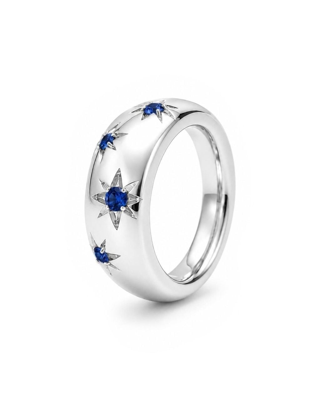 Unaloe Blue Quartz Starburst Wide Band Ring – Sterling