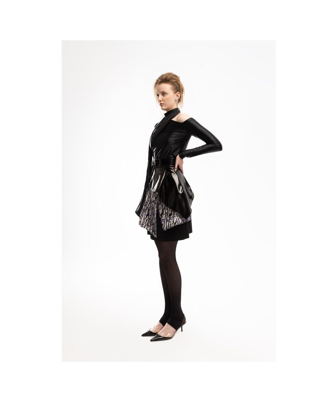 Julia Allert Black High-Waisted Multi-Layered Mini Skirt With Patent Belt Liliac