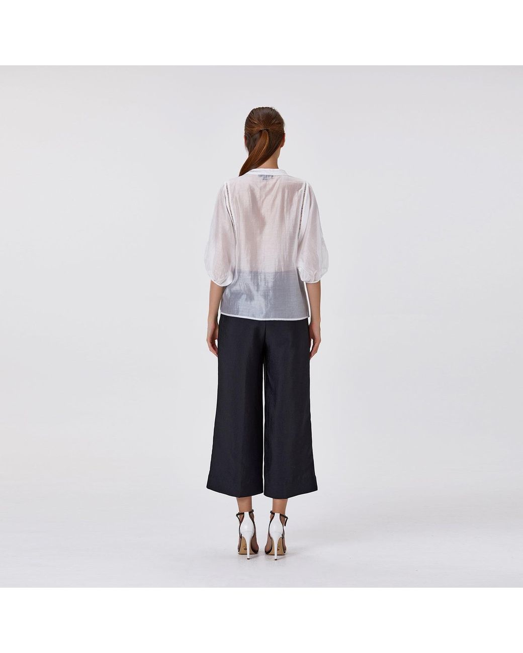 Smart and Joy Orange Embroidered Tencel-Blend Blouse