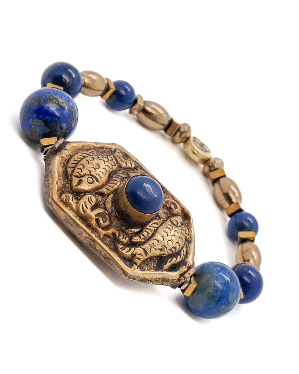 Ebru Jewelry Blue Vintage Style Nepal Fish & Lapis Bead Lapis Lazuli Beaded Bracelet