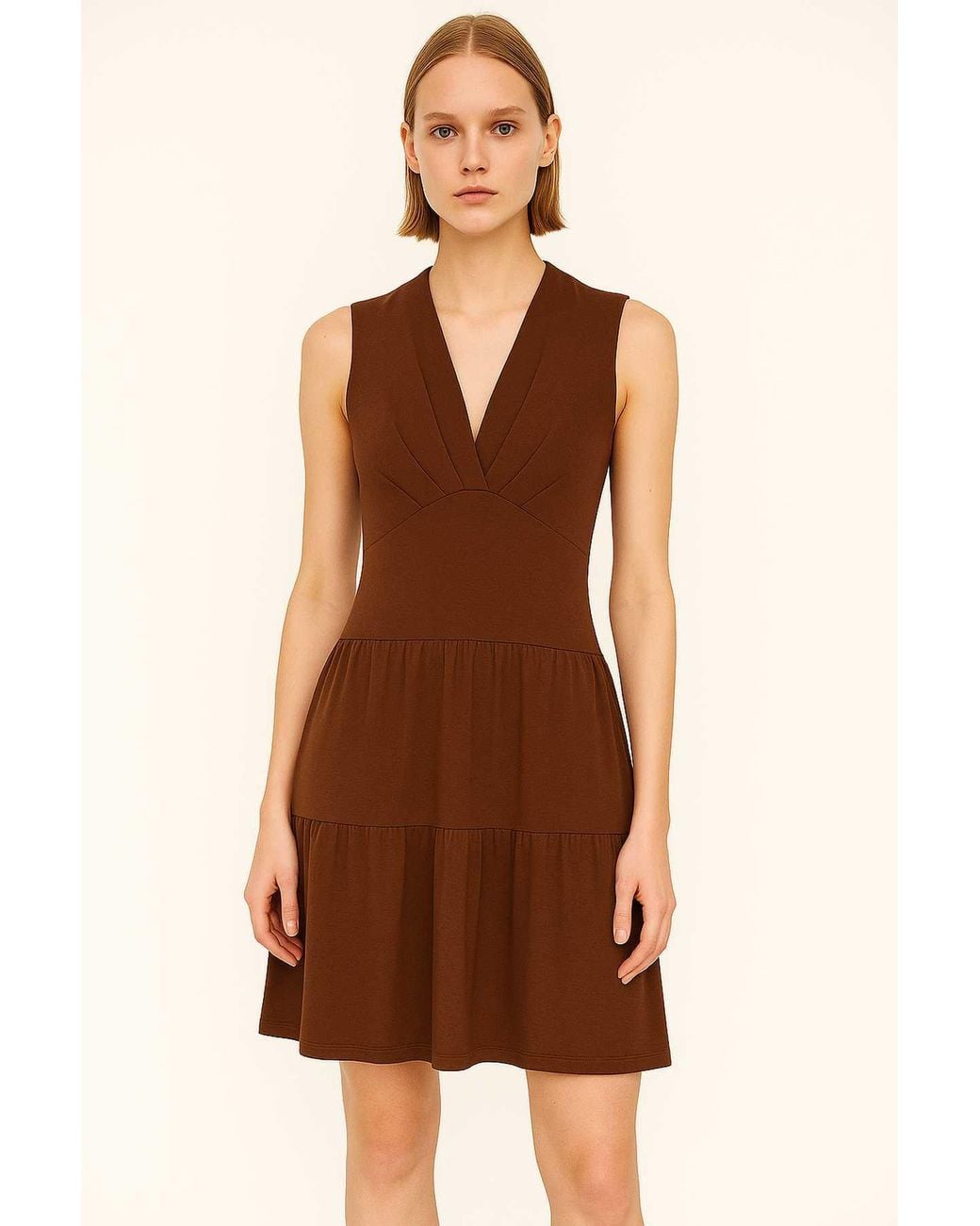 Conquista Brown Chocolate Cotton-Elastane Jersey Sleeveless Dress