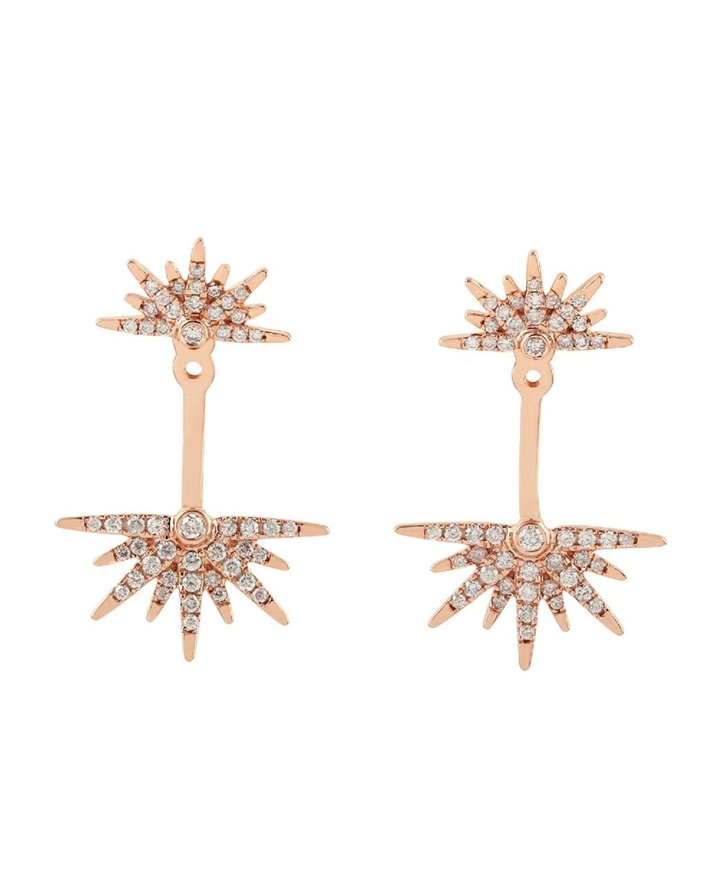 Artisan Metallic Rose 14K Rose Diamond Double Sunburst Ear Jacket Earrings