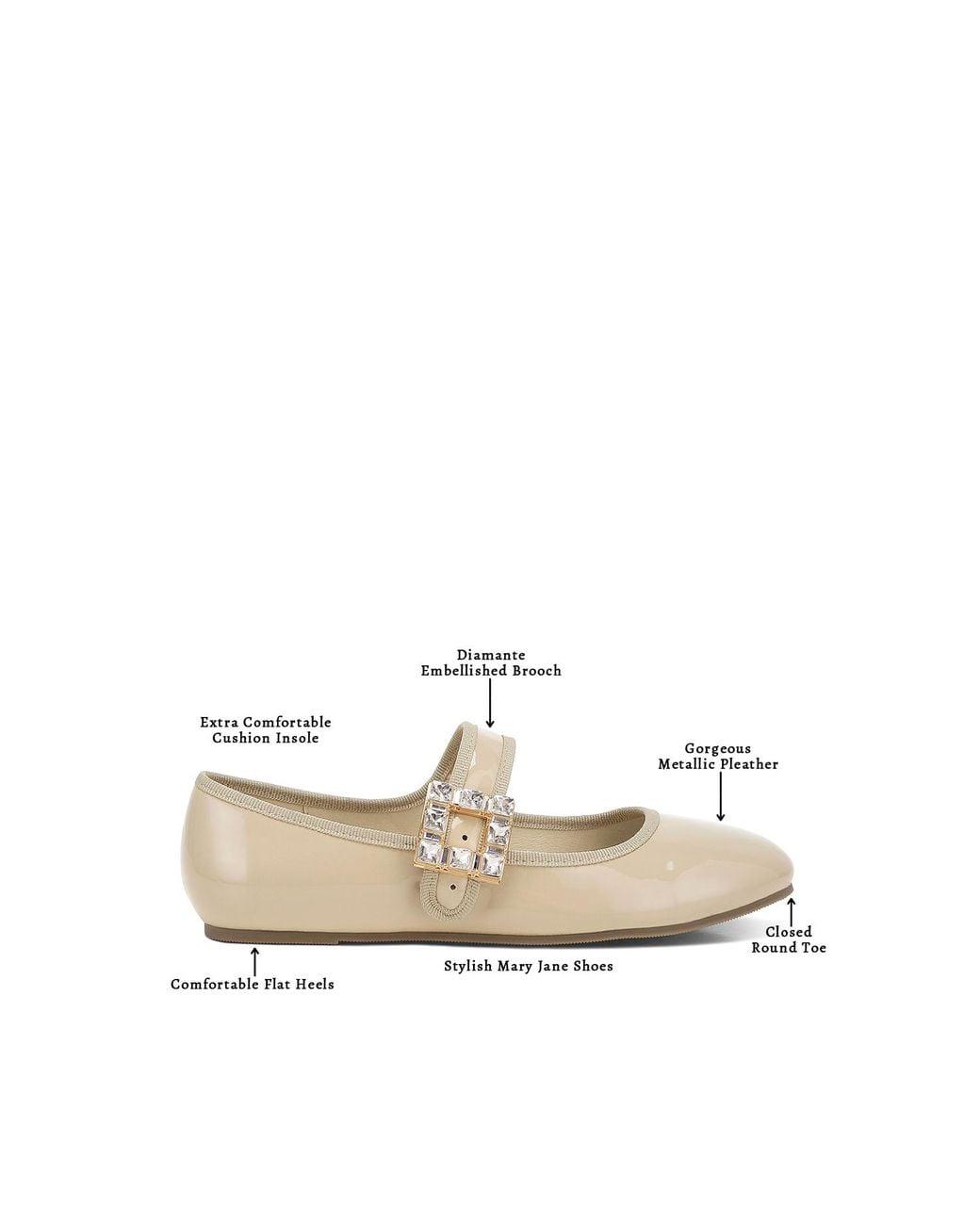 Rag & Co White Upstage Brooch Mary Jane Ballerinas