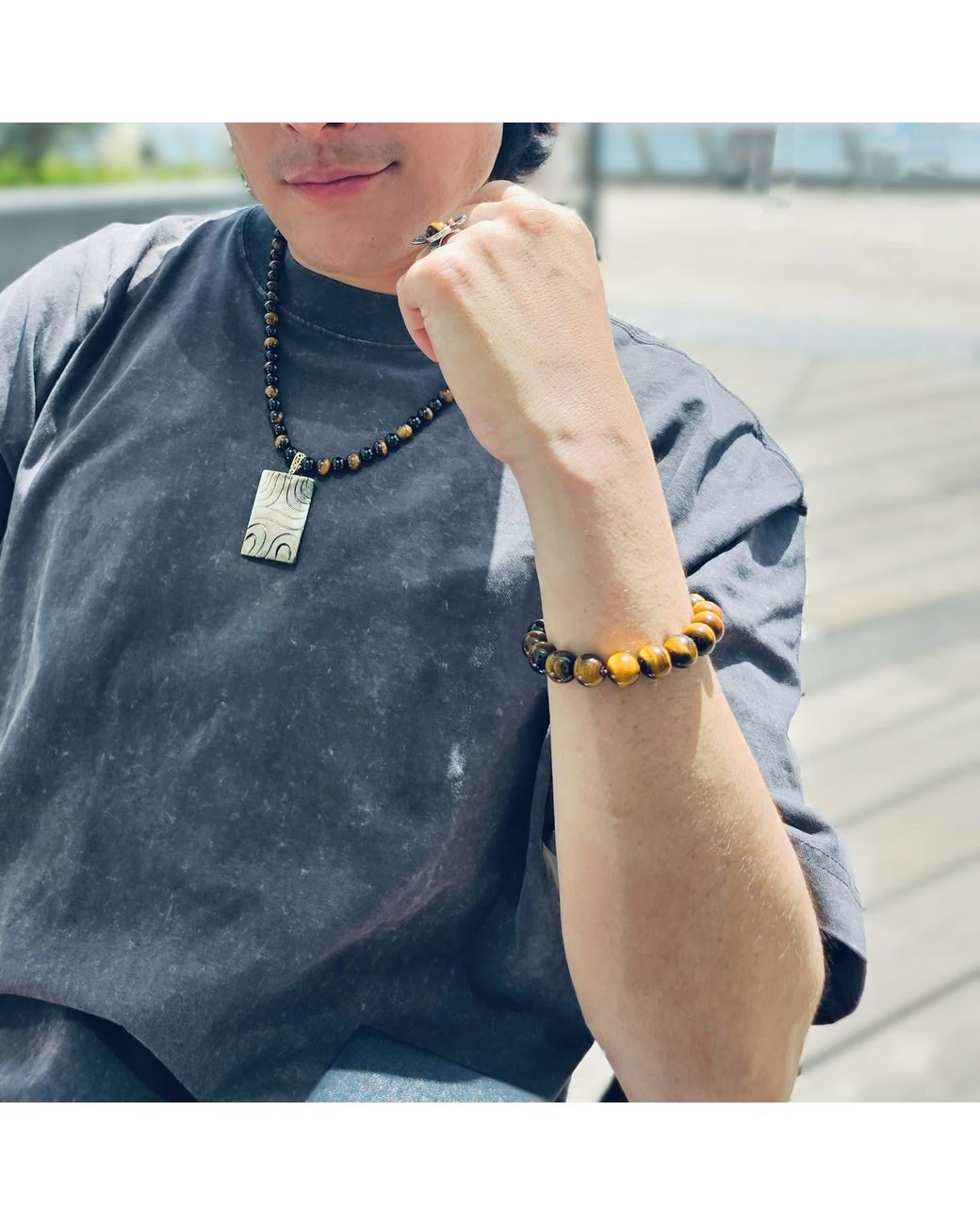 Farra Metallic Tiger-Eye With Lapis Bracelet for men