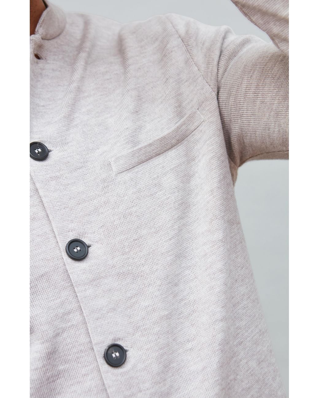 Paul James Knitwear Gray Neutrals Extra Fine Merino Wool Alonzo Knitted Nehru Jacket for men