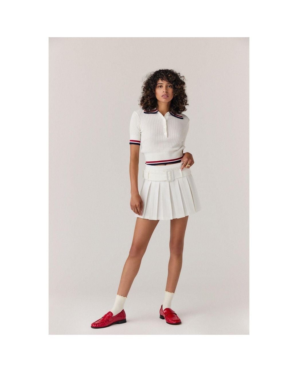 Goldie Byrd White Belted Pleated Skirt