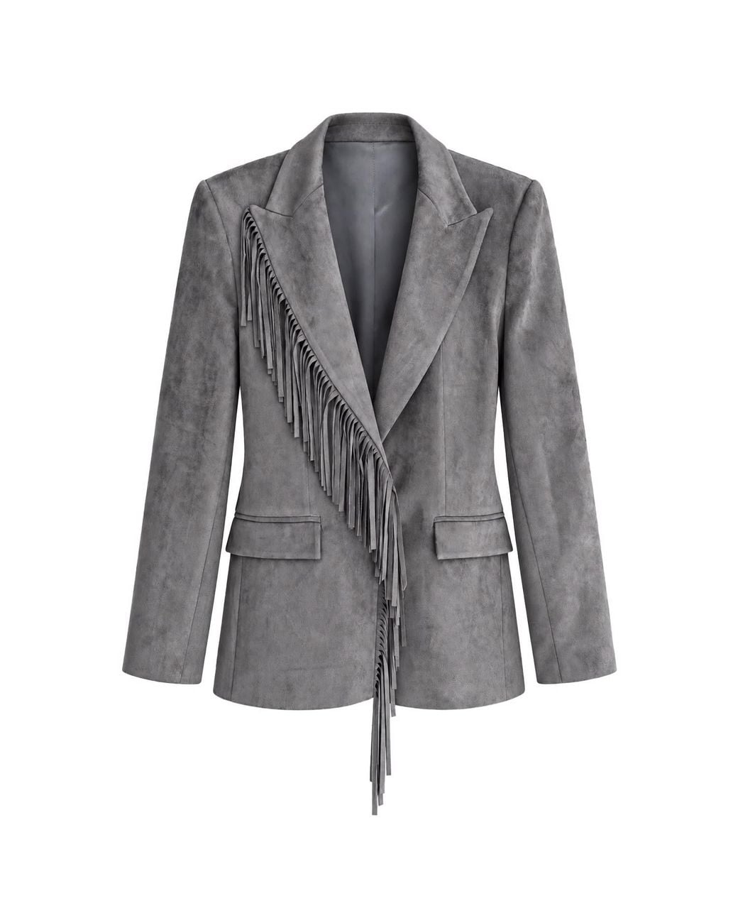 Malo Gray Suede Jacket With Asymmetric Fringe Detail