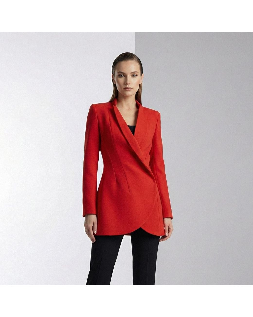 AVENUE No.29 Red Asymmetric Double Breasted Wool Blazer