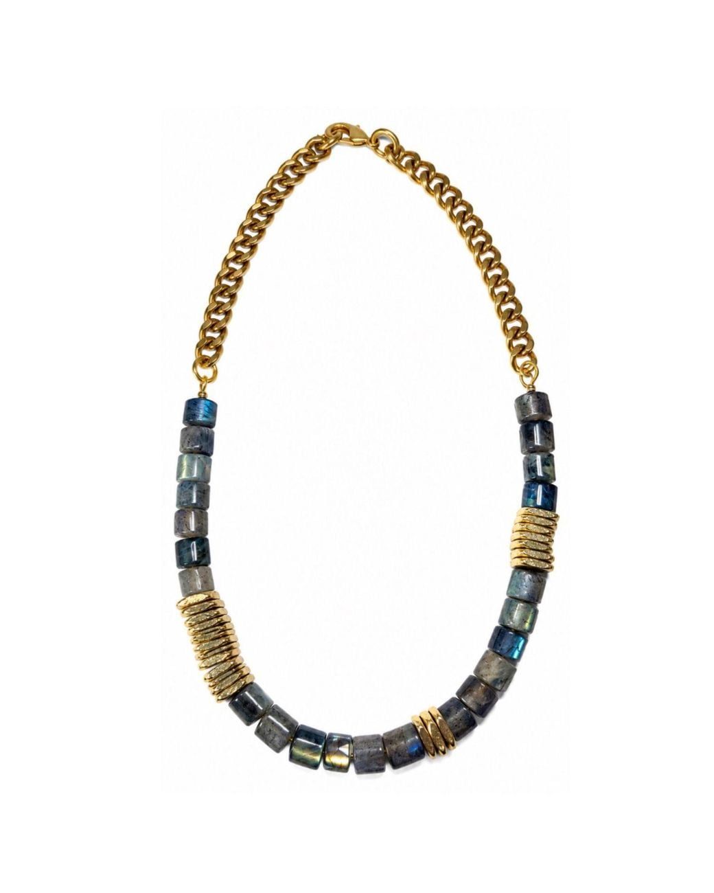 Rachel Nathan Metallic Labradorite Barrel & Brass Heishi Necklace