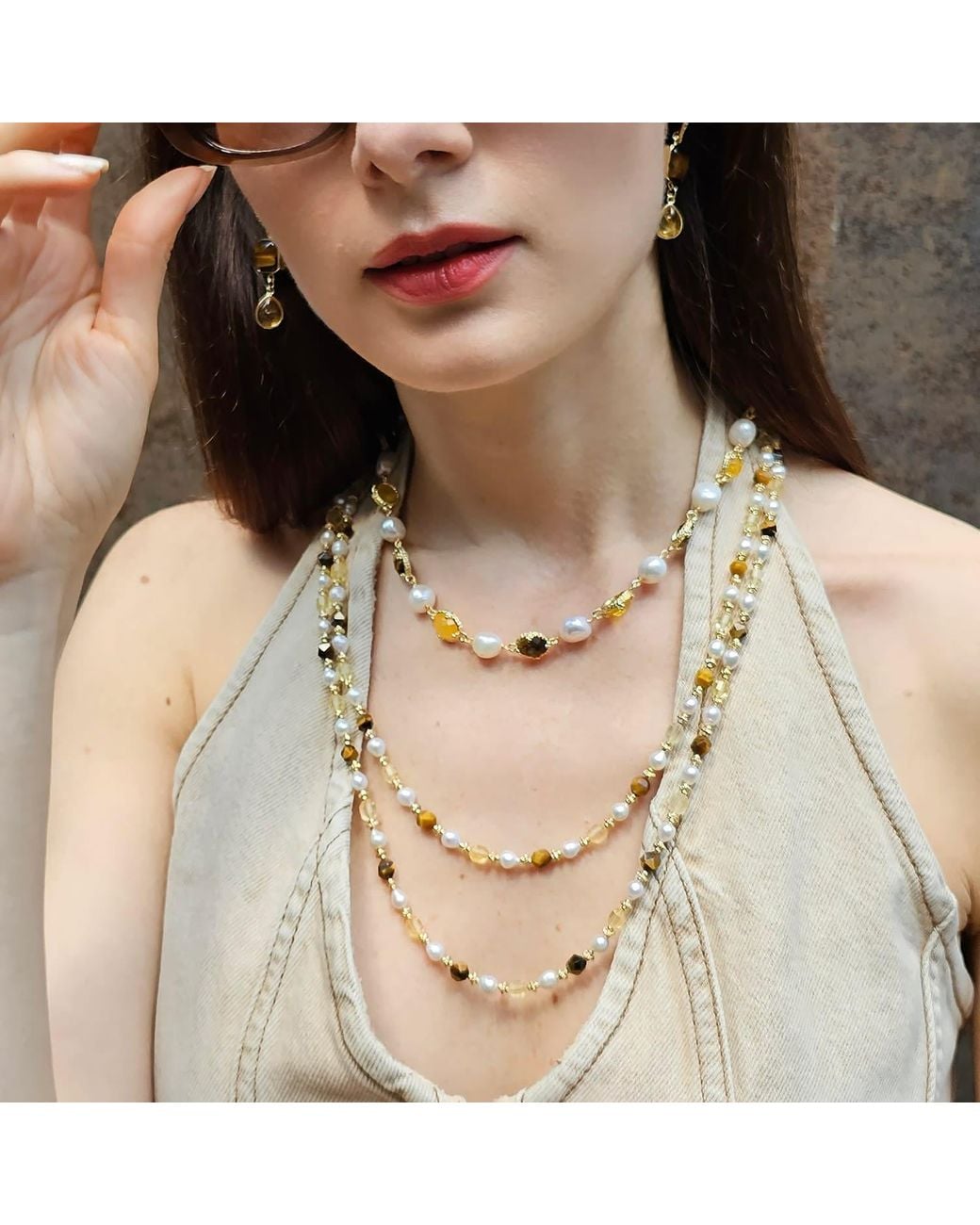 Farra Metallic Irregular Freshwater Pearls With Quartz And Tiger-Eye Stone Necklace