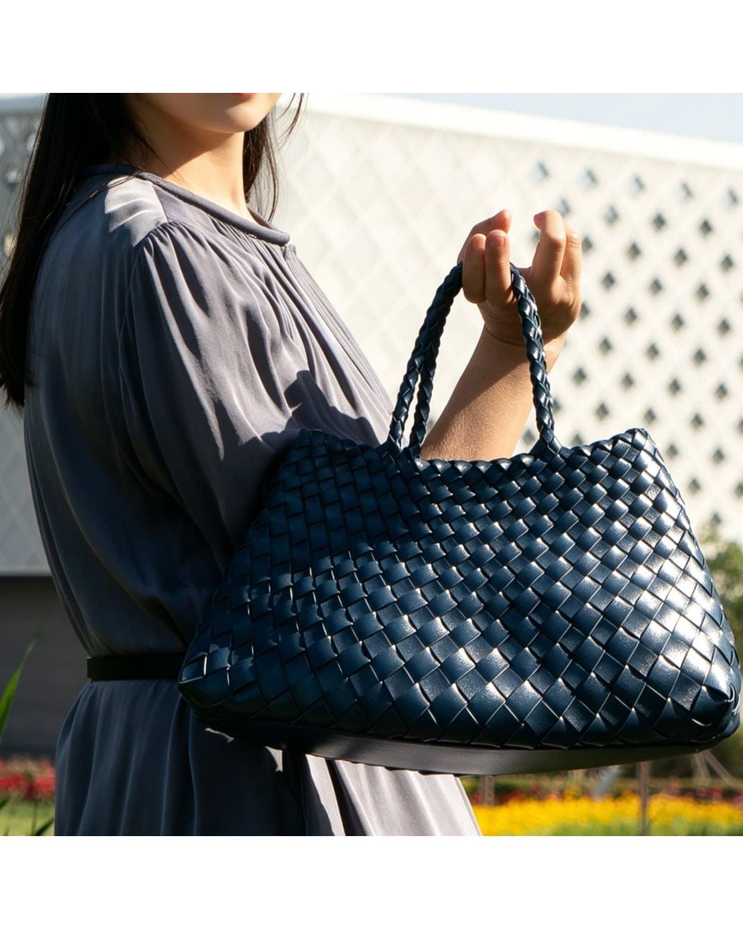 Rimini Orange Woven Vegan Leather Tote 'Elisabetta'