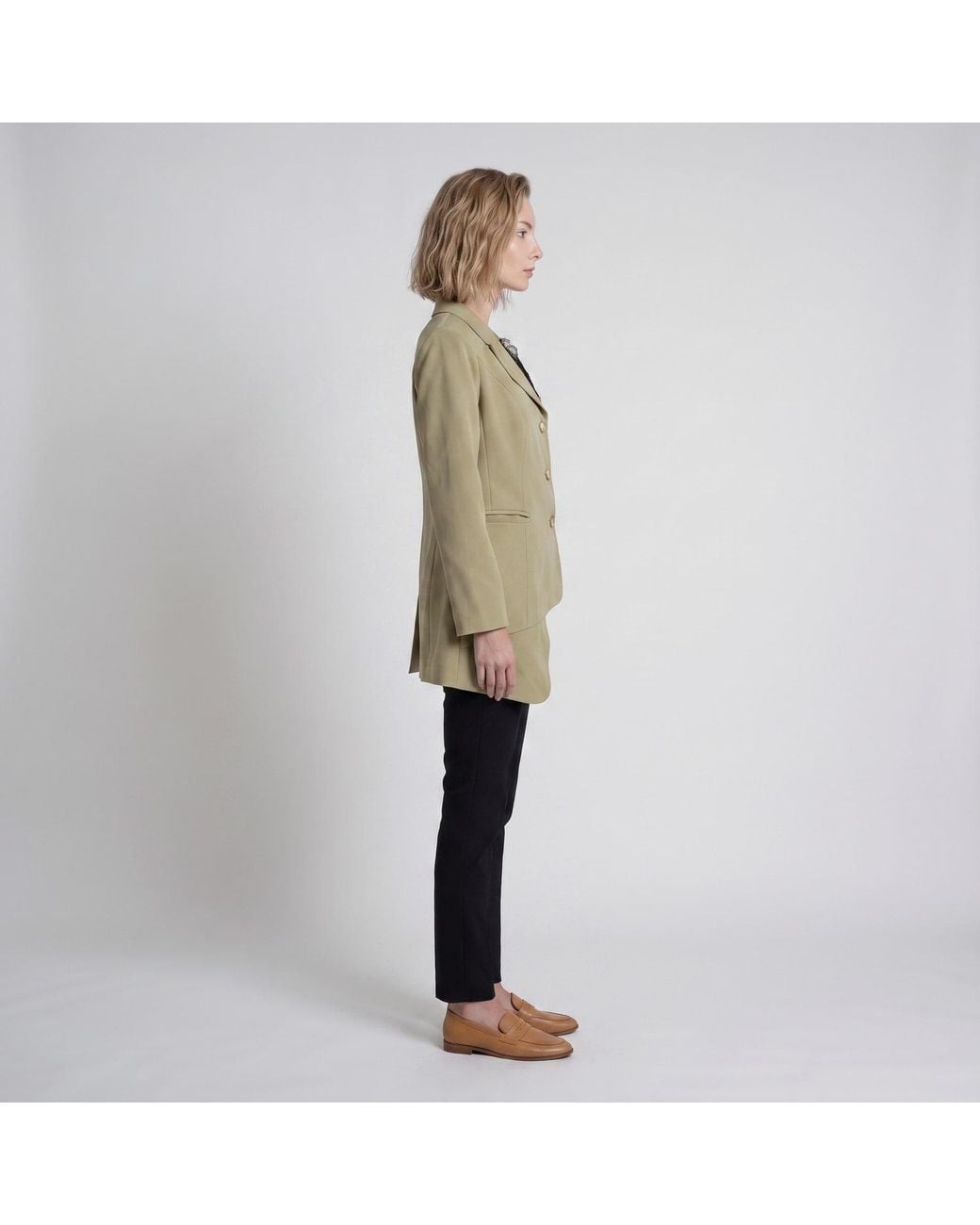 Modenaire Green Neutrals Asymmetric One Shoulder Tailored Blazer Jacket