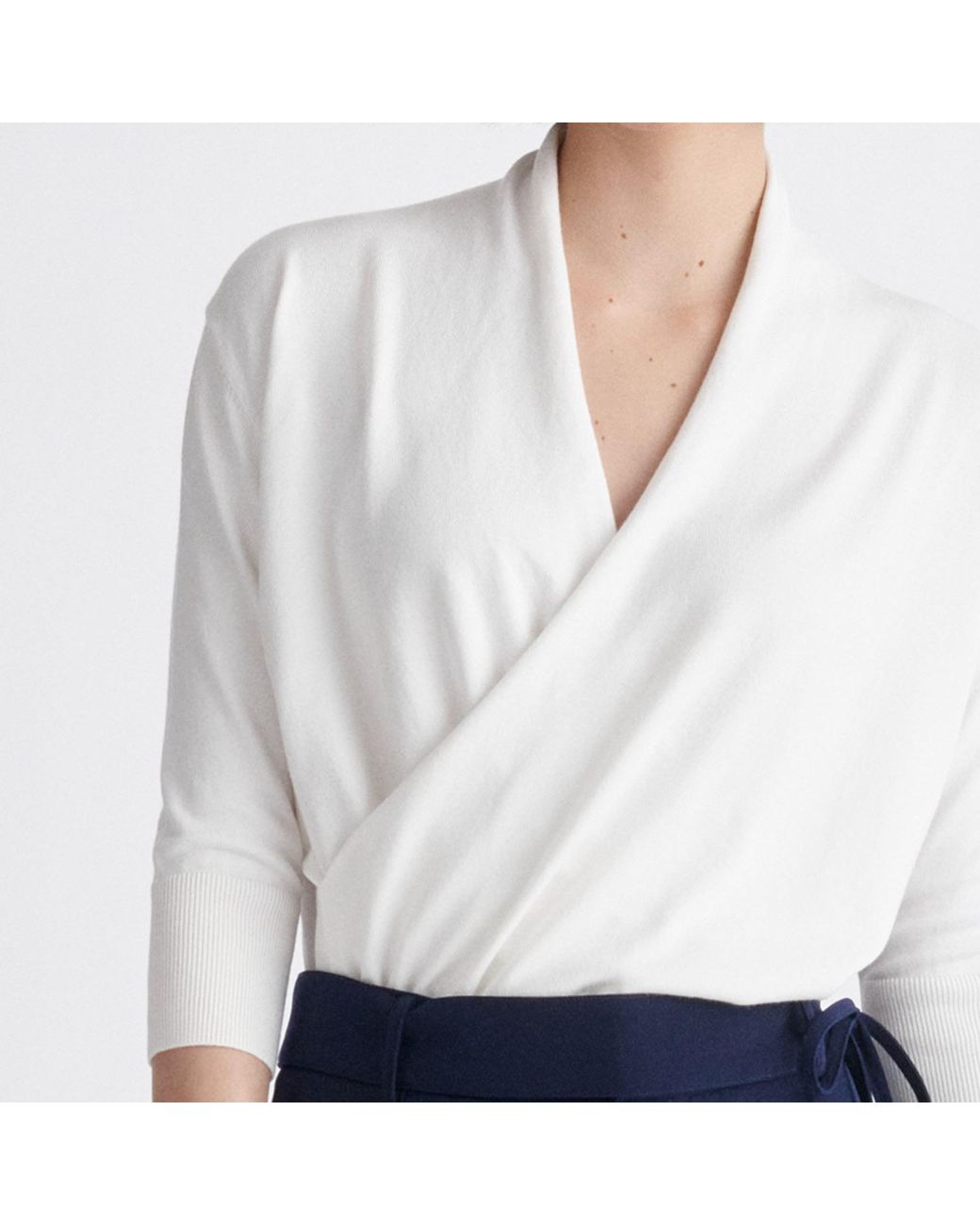 Paisie White Cropped Sleeve Knitted Wrap Top
