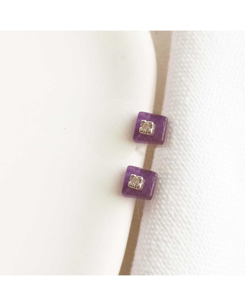 Lily Flo Jewellery Purple Amethyst Lab Grown Diamond Stud Earrings