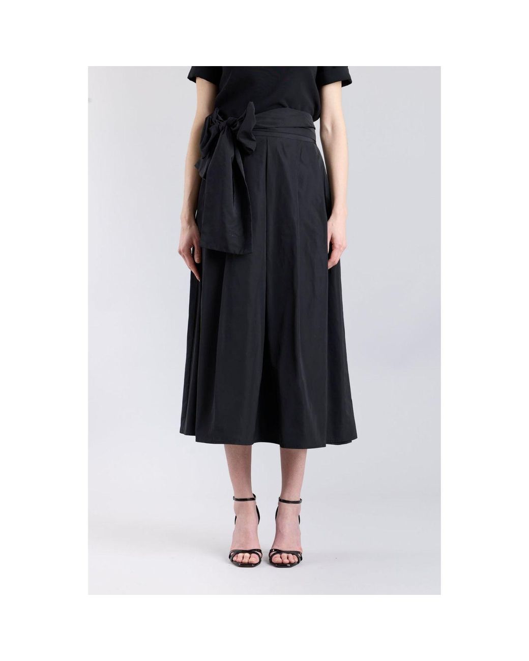 The Extreme Collection Black Midi Skirt Taffeta With Waist Tie