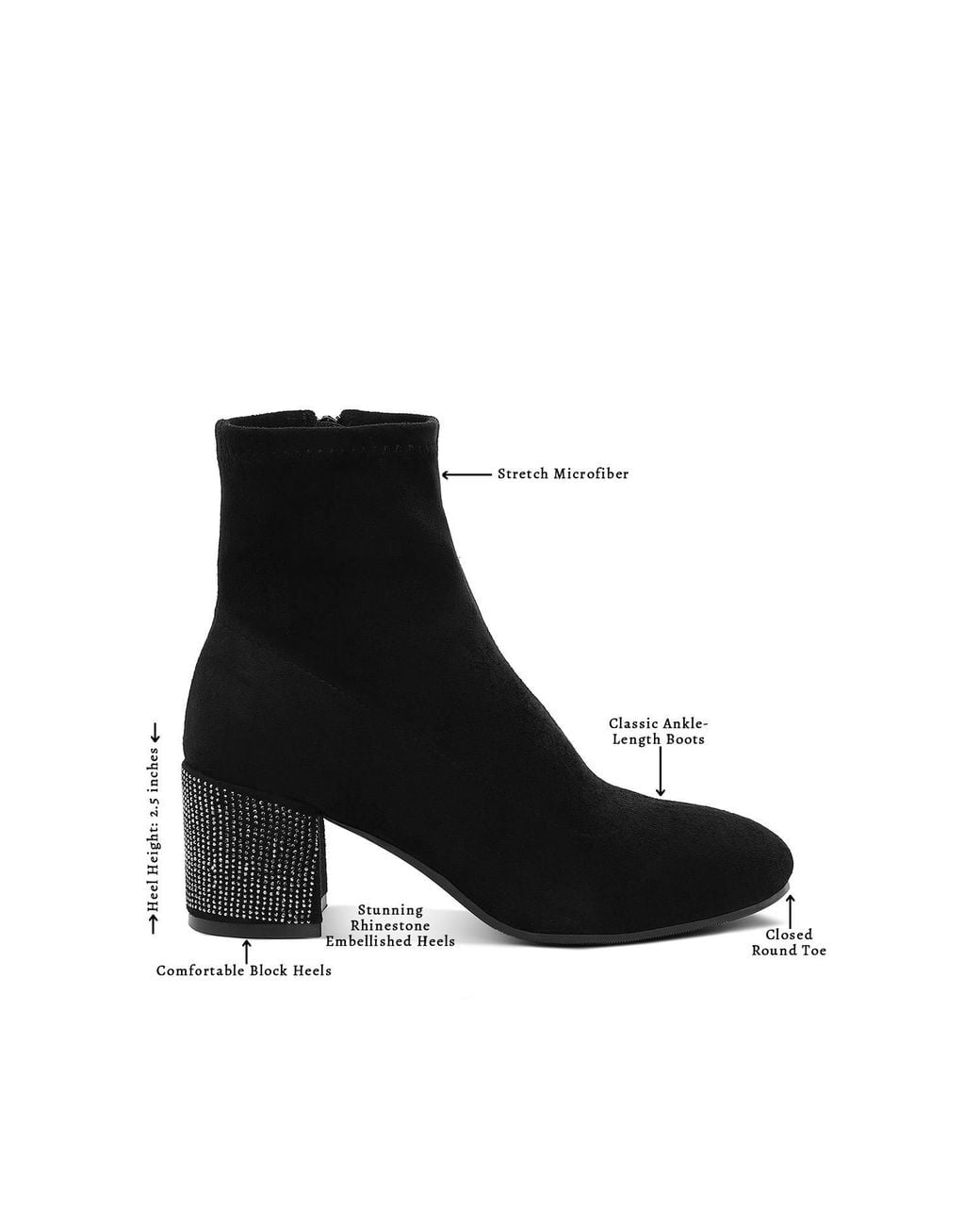 Rag & Co Black Chena Rhinestones Embellished Block Heel Boots