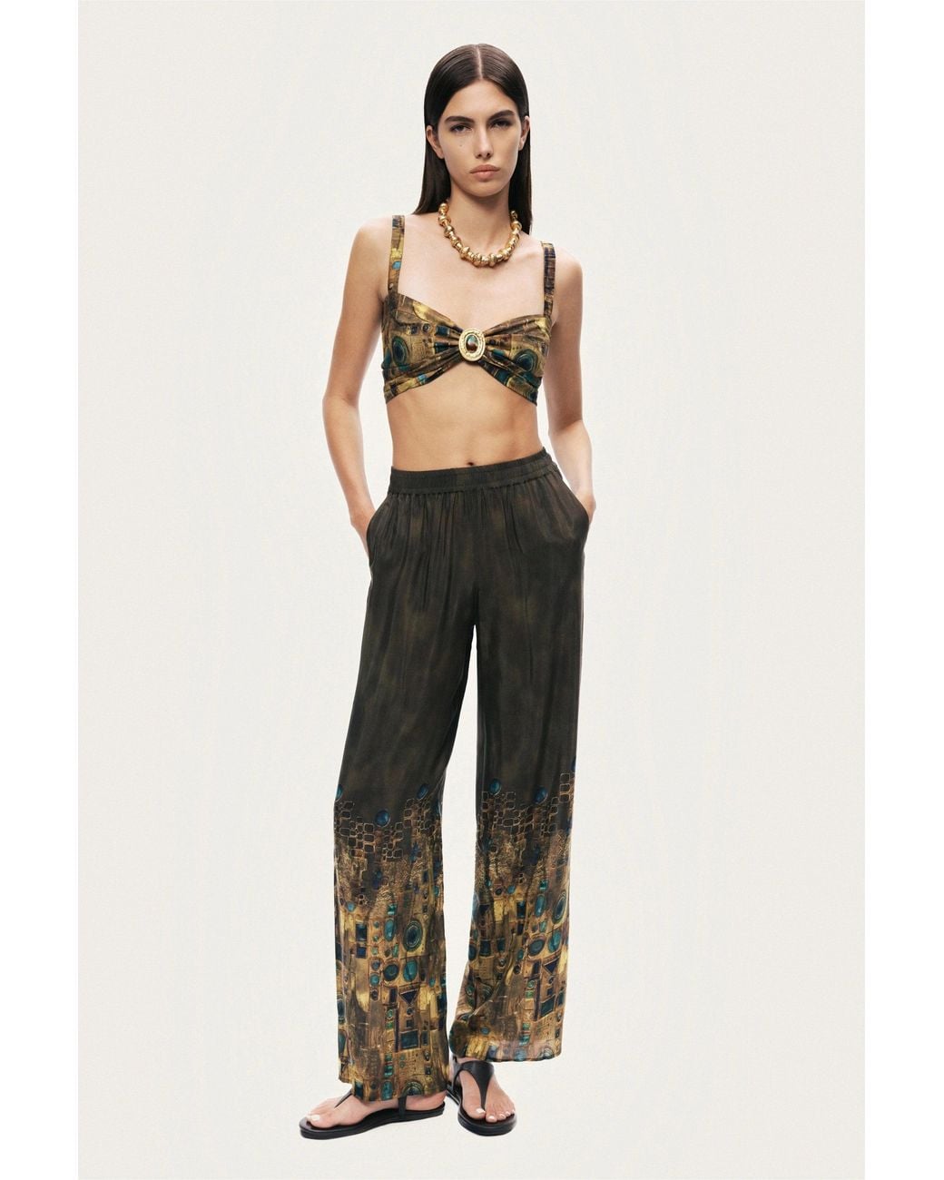 Nocturne Green Printed Ring Detail Crop Top