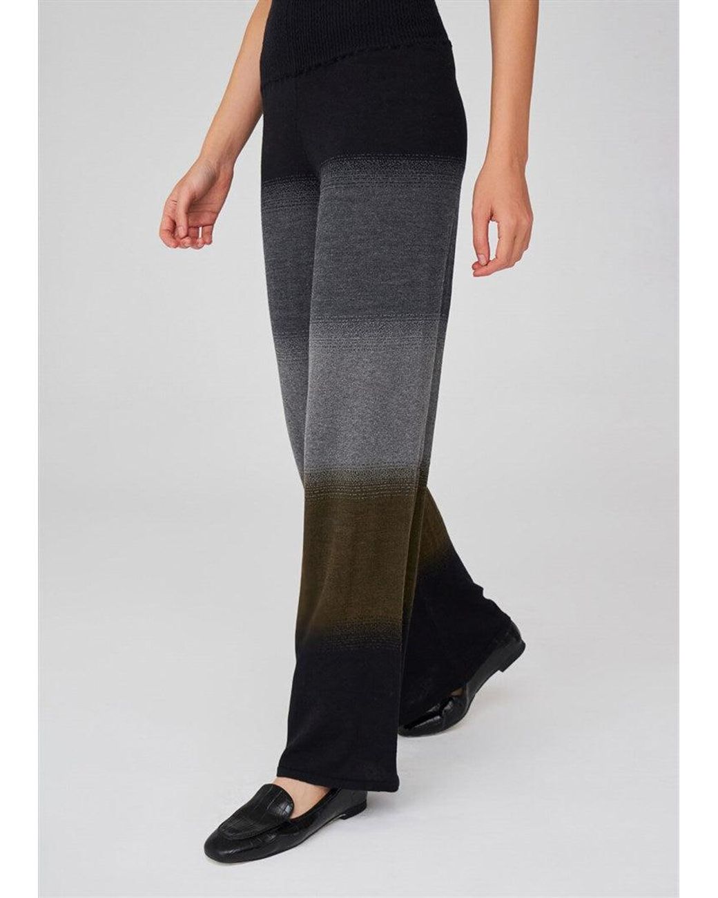 Peraluna Blue Color Transition Bell Bottom High-Waisted Knit Trousers