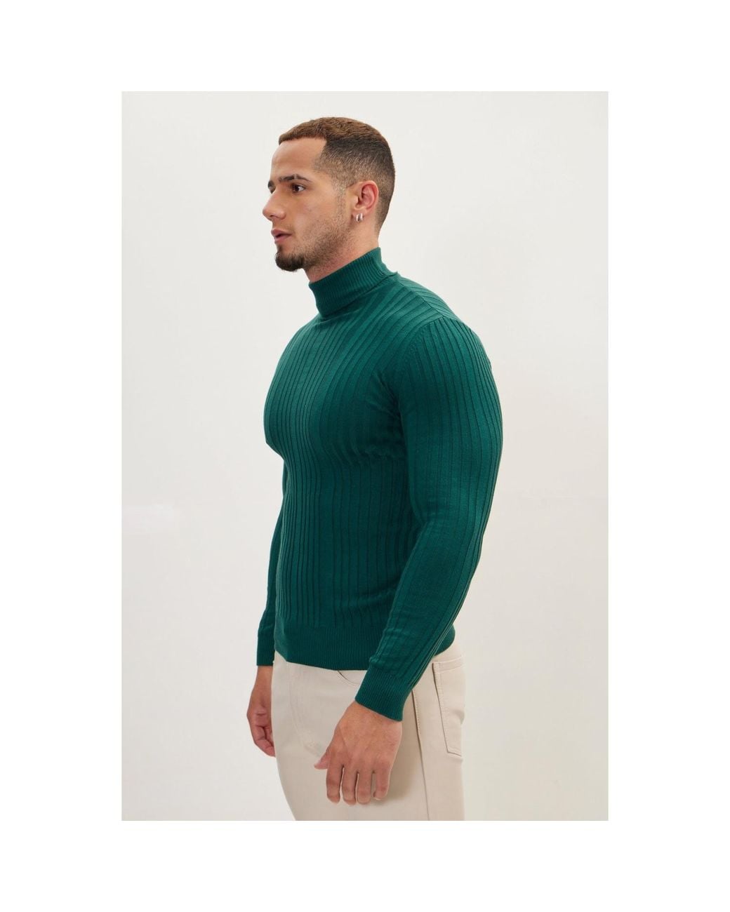 Ron Tomson Green Roll Neck Ribbed Sweater for men