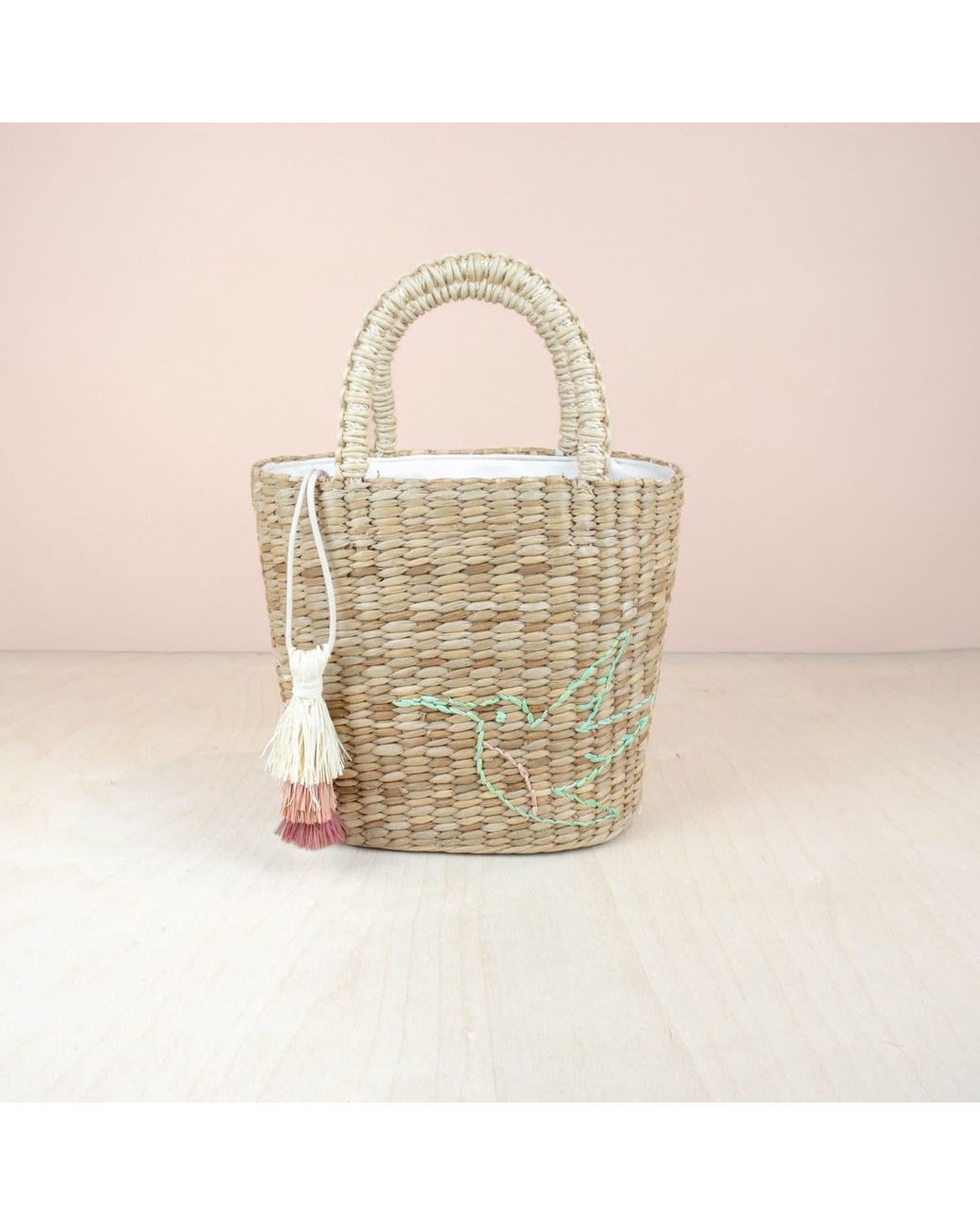 LIKHÂ Natural Mini Tote Bag With Embroidered Hummingbird