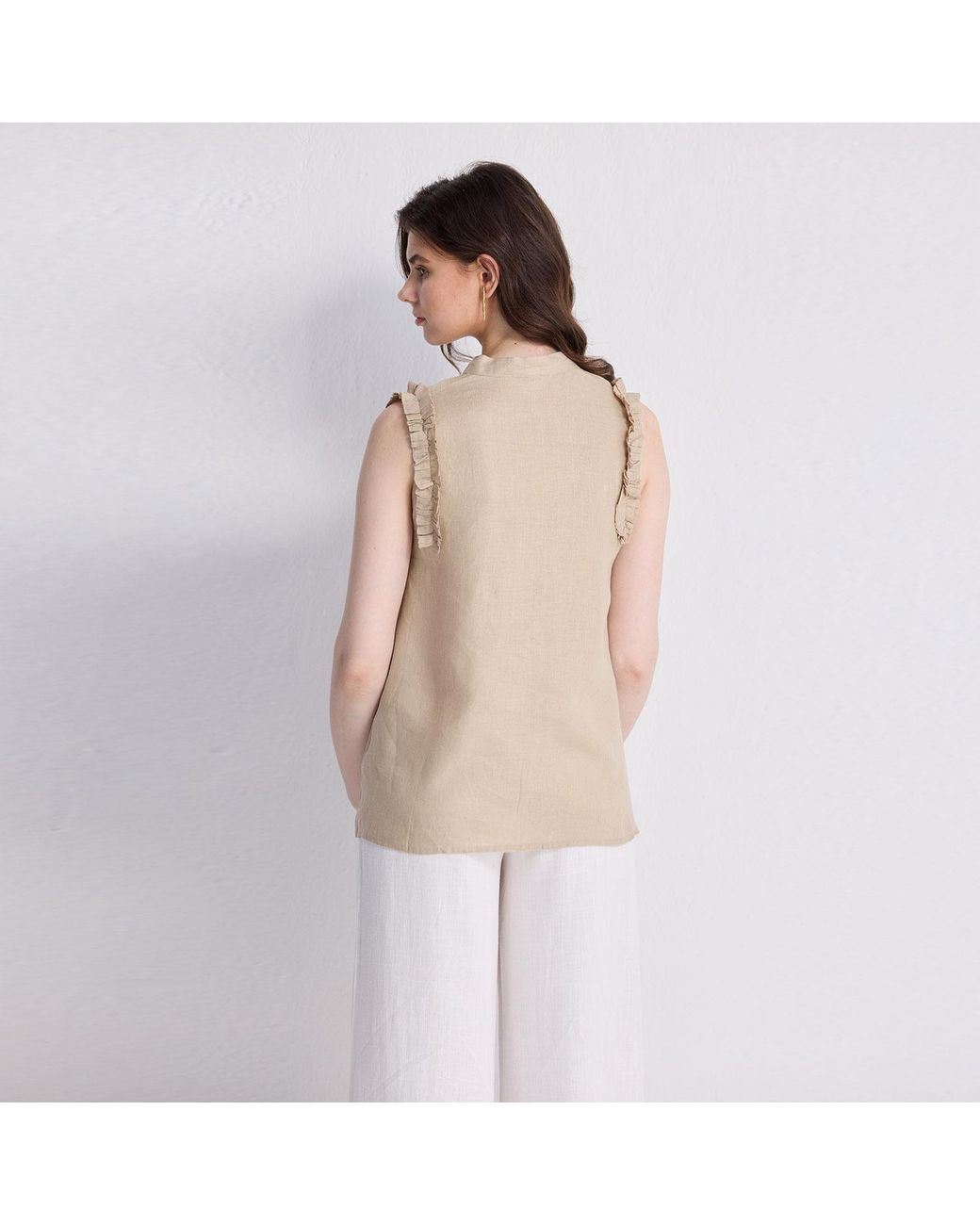 REISTOR Natural Neutrals Sleeveless Hemp Top With Ruffles