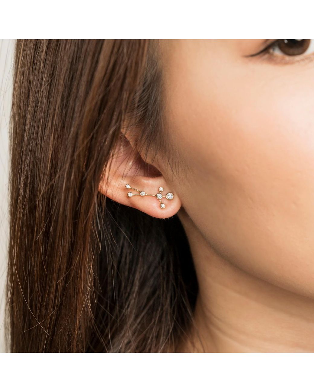 Genevieve Collection Metallic Gemini Zodiac Constellation Earing 18K & Diamond
