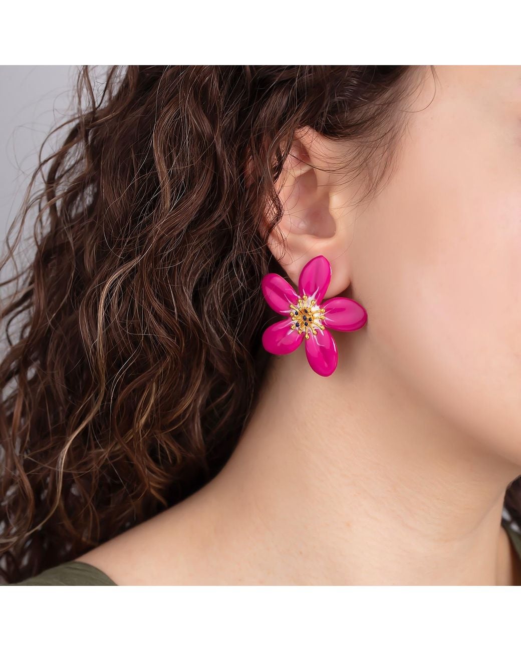 Milou Jewelry Pink Raspberry Periwinkle Flower Earrings