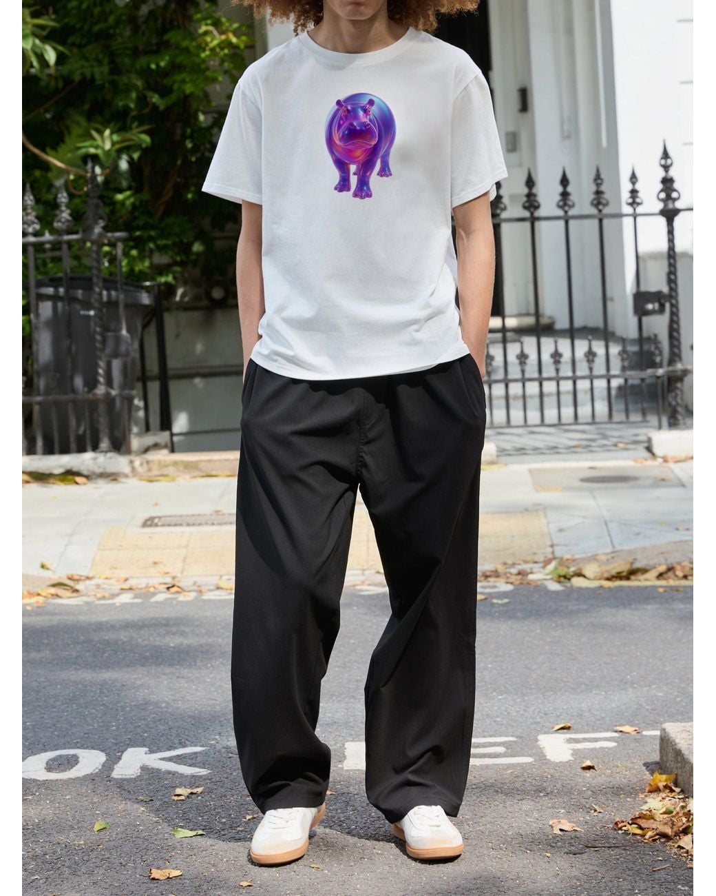 Sour Figs White Iridescent Hippo Print T-Shirt