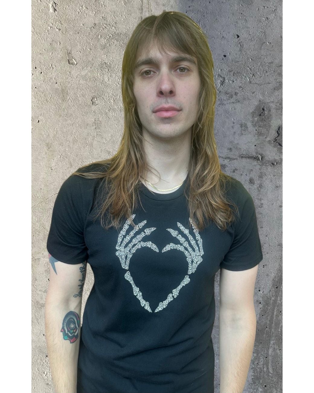 Any Old Iron Blue Beaded Skull Heart T-Shirt for men