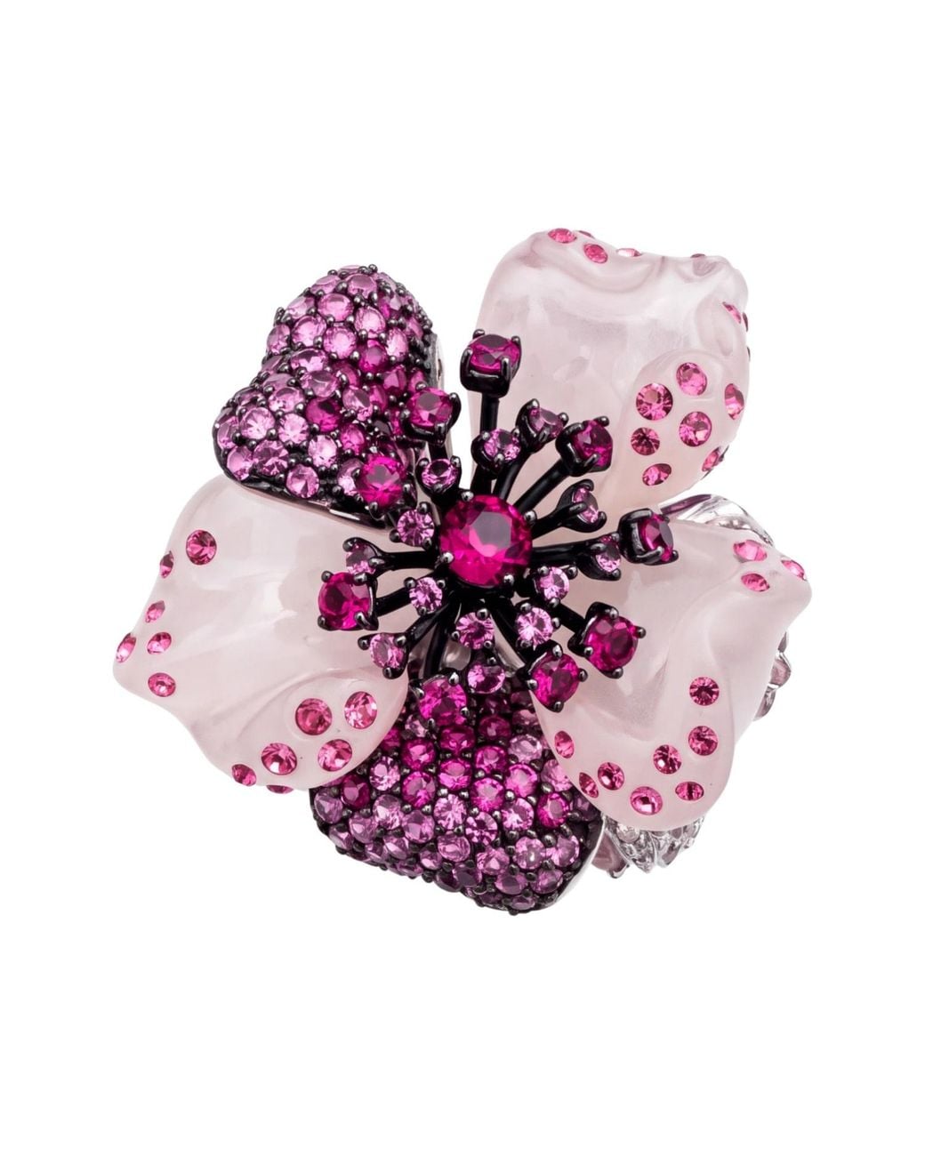 Latelita London Pink Jade Ruby Rose Flower Cocktail Ring