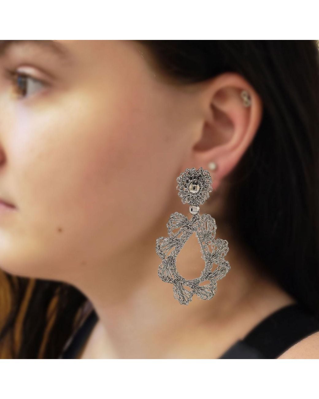 Lavish by Tricia Milaneze Metallic All Audrey Dangle Handmade Crochet Earrings