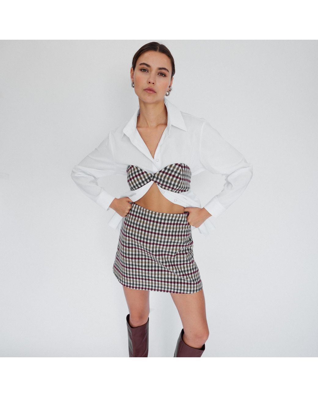 Mirimalist Black Checked Wool Mini Skirt