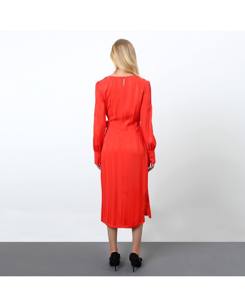 Smart and Joy Red Draped Blouse Dress With Side Bow