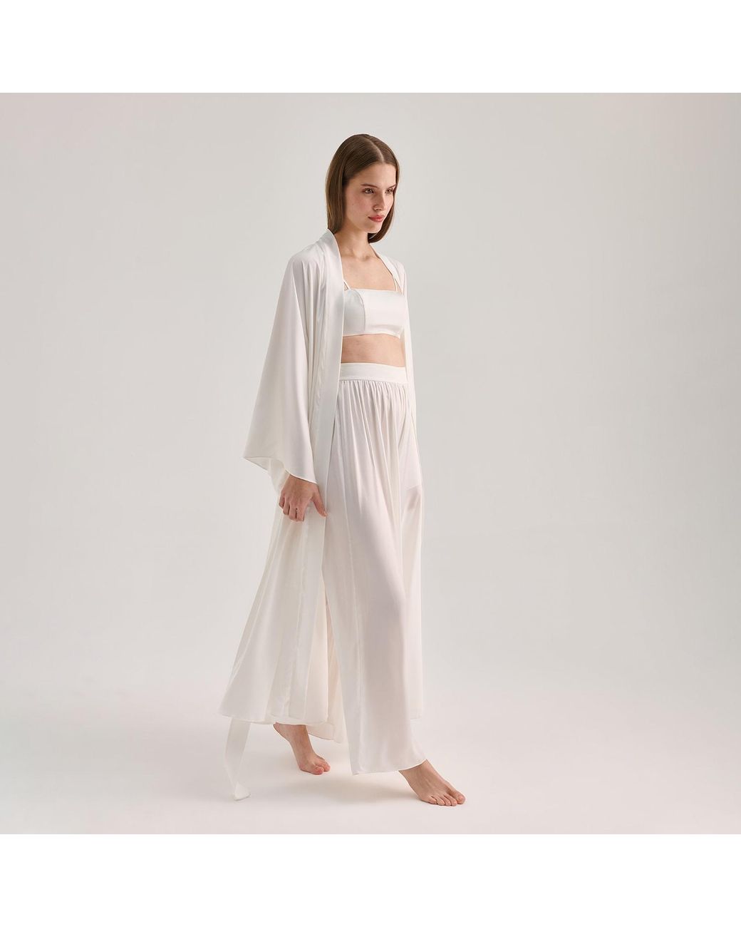 Avenue 8 White Silk Maxi Robe