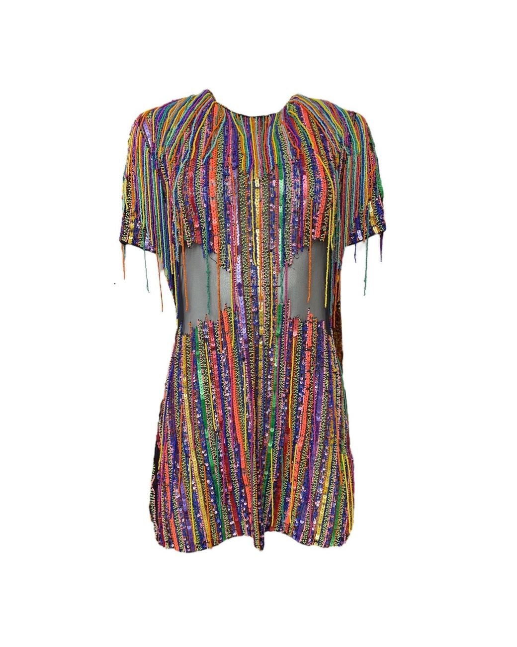 Any Old Iron Metallic Hand-Beaded Fringe Dress