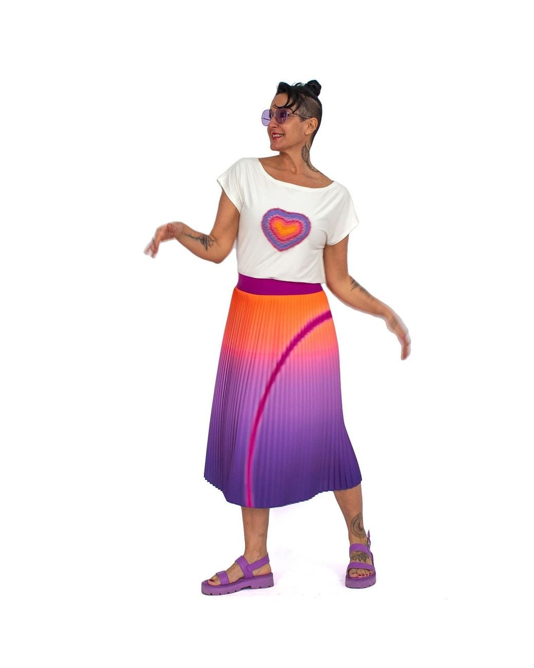 Lalipop Design Purple Midi Pleated Skirt With Ombre Abstract Print