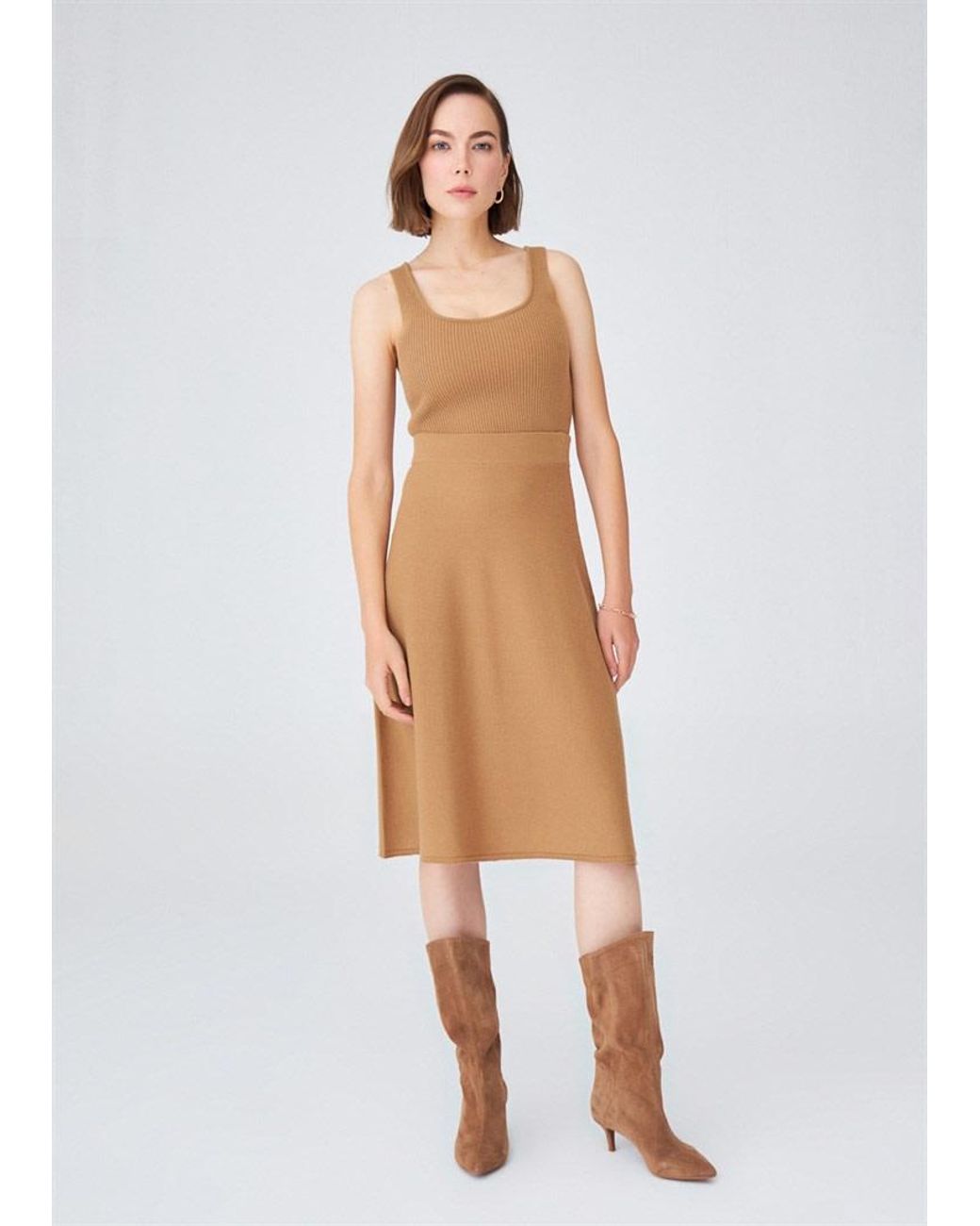 Peraluna Brown Casual Cashmere Blend Knitwear Midi Flare Skirt