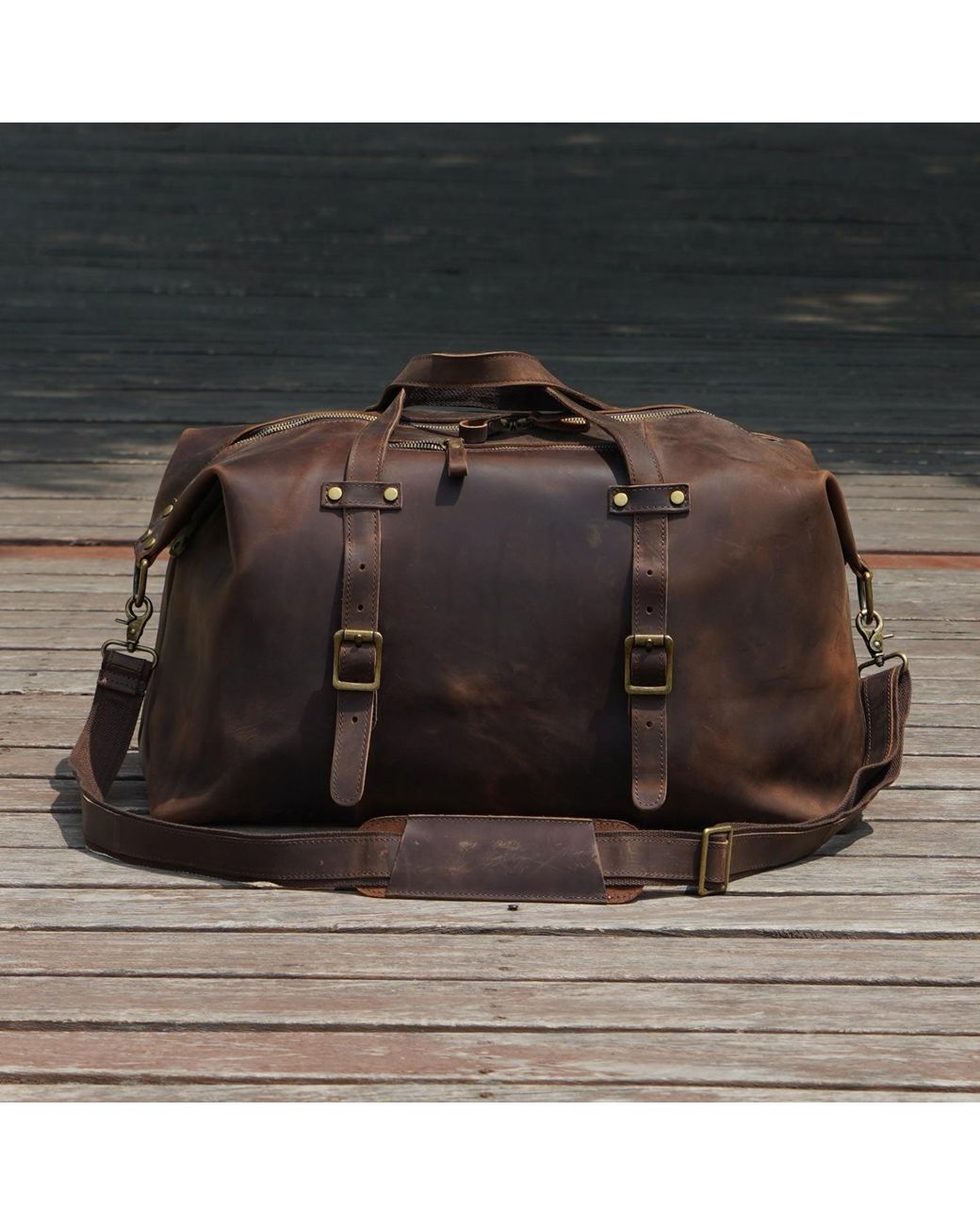 Touri Black Genuine Leather Duffel Holdall -Worn for men