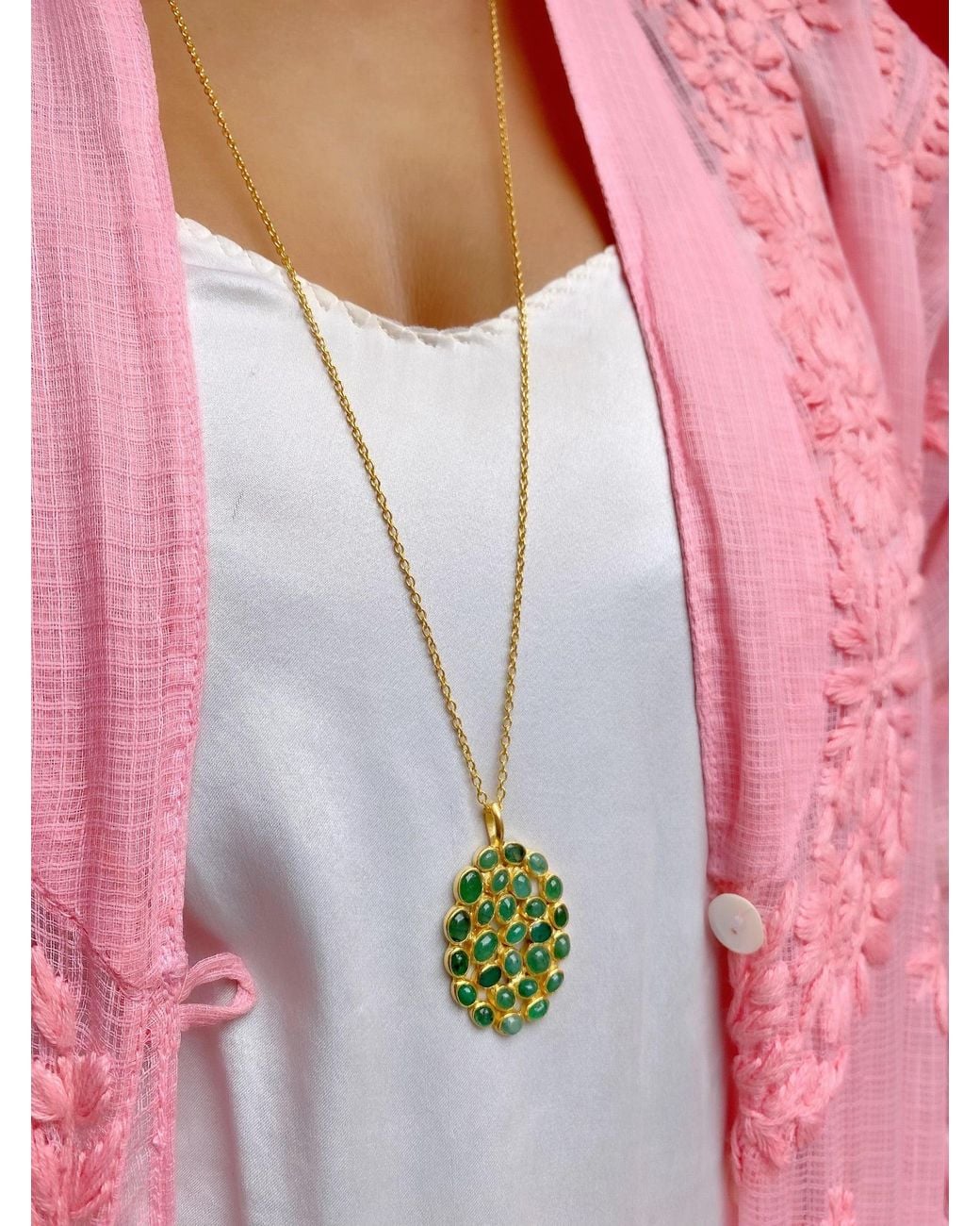 Opium Jewels Green Jali Pendant Necklace