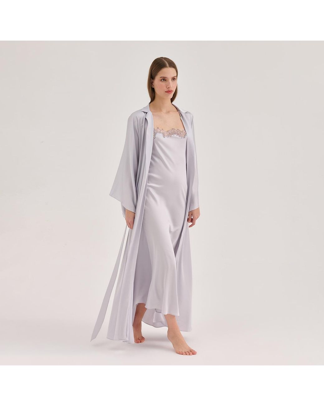 Avenue 8 Blue Silk Maxi Collar Robe
