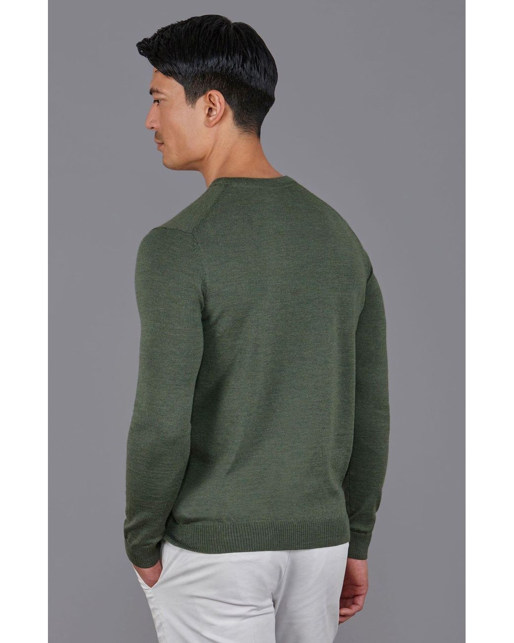 Paul James Knitwear Green Extra Fine Merino Wool Callington Crew Neck Jumper for men