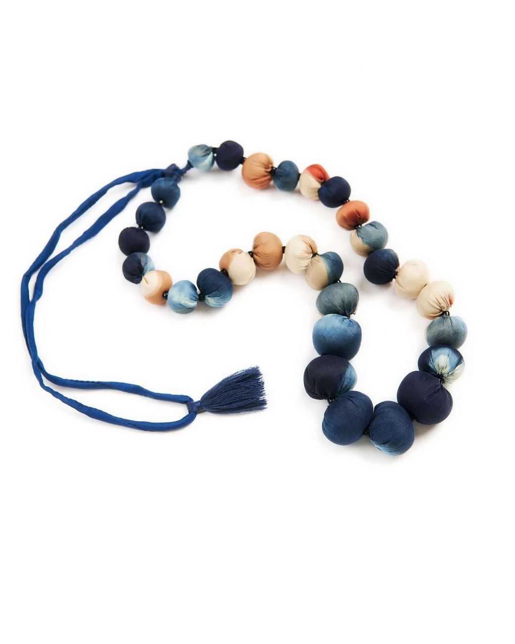Variously Blue Mihika Silk Beaded Necklace Modern Artisanal— Indigold for men