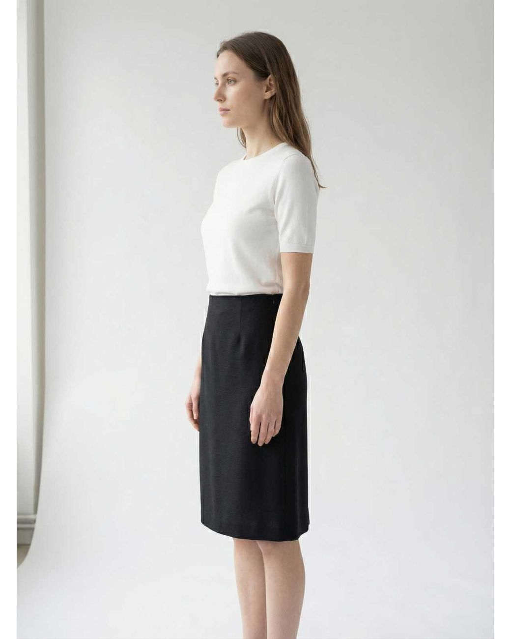 Conquista Black Classic Tailored Pencil Skirt