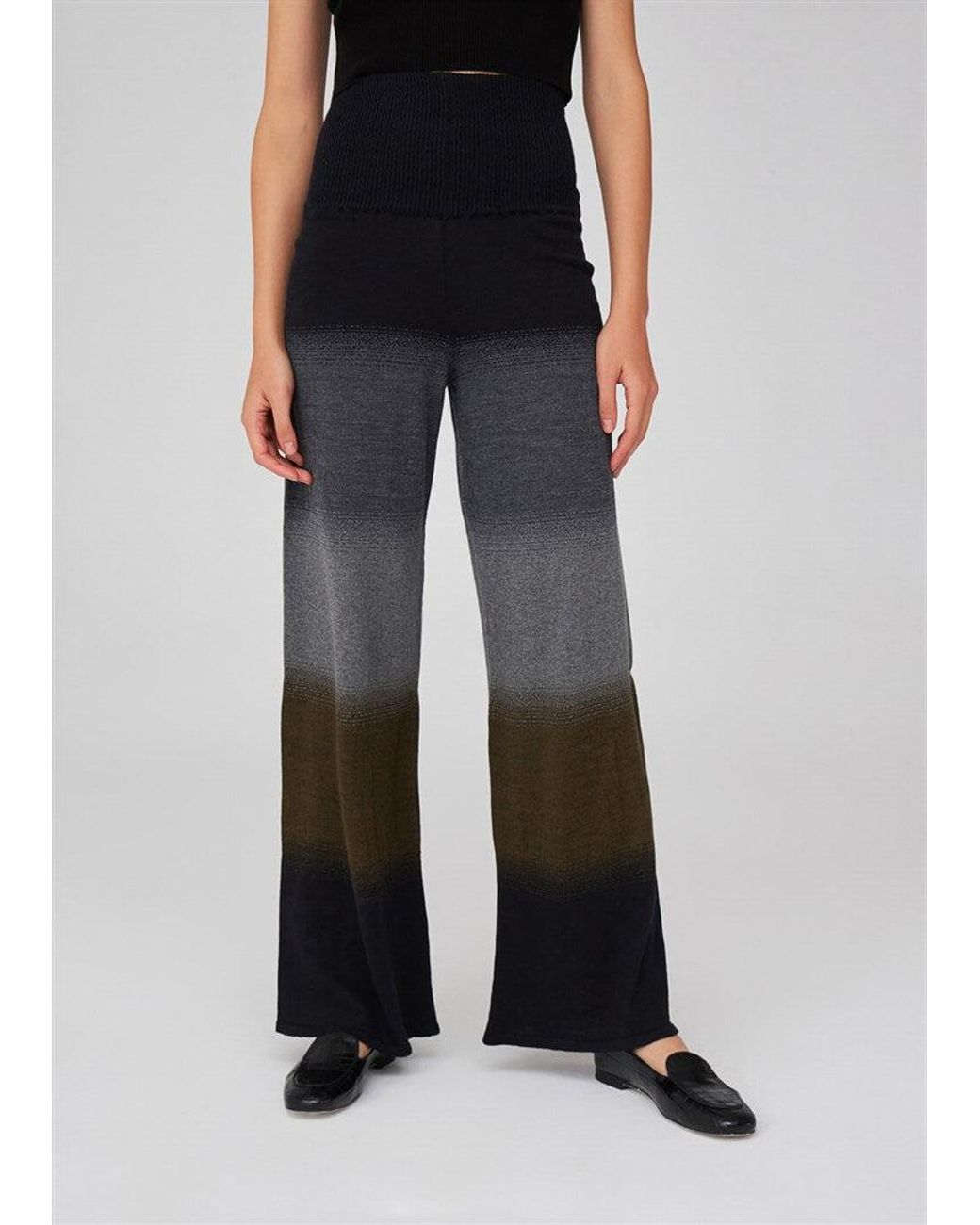 Peraluna Blue Color Transition Bell Bottom High-Waisted Knit Trousers