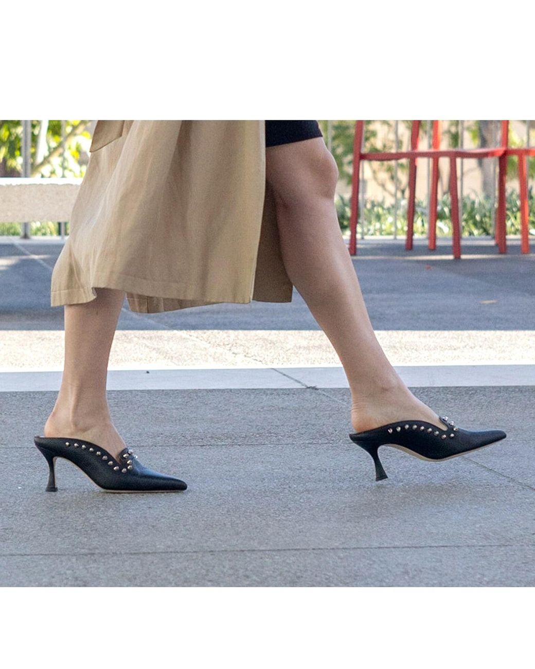 Beautiisoles by Robyn Shreiber Made in Italy Blue Georgia Leather Studded Comfortable Classsy Mule For Valentine Evening & Day Wear