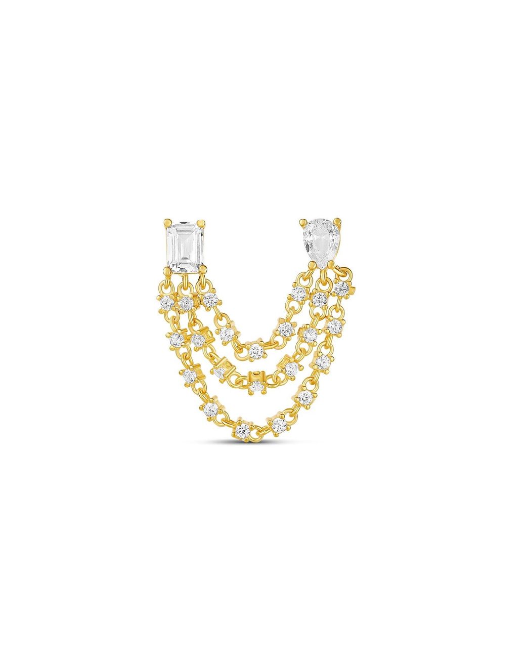 SHYMI Metallic Two Stone Triple Chain Earring