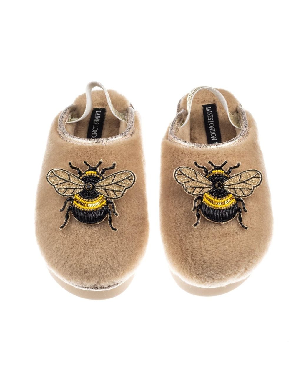 Laines London Brown Neutrals Flatform Cloud Closed Toe Slippers With Double Honey Bee Brooches