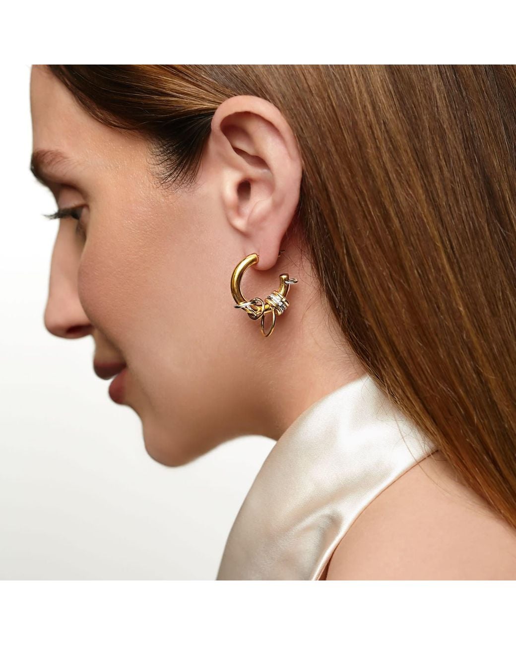 Kirei Metallic Node Two-Tone Pavé Hoop Earrings